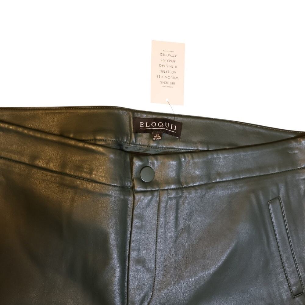 Elloquii Faux Leather Pants Green Fly Buttons High Waist Straight Size 14 NWT - Picture 10 of 16